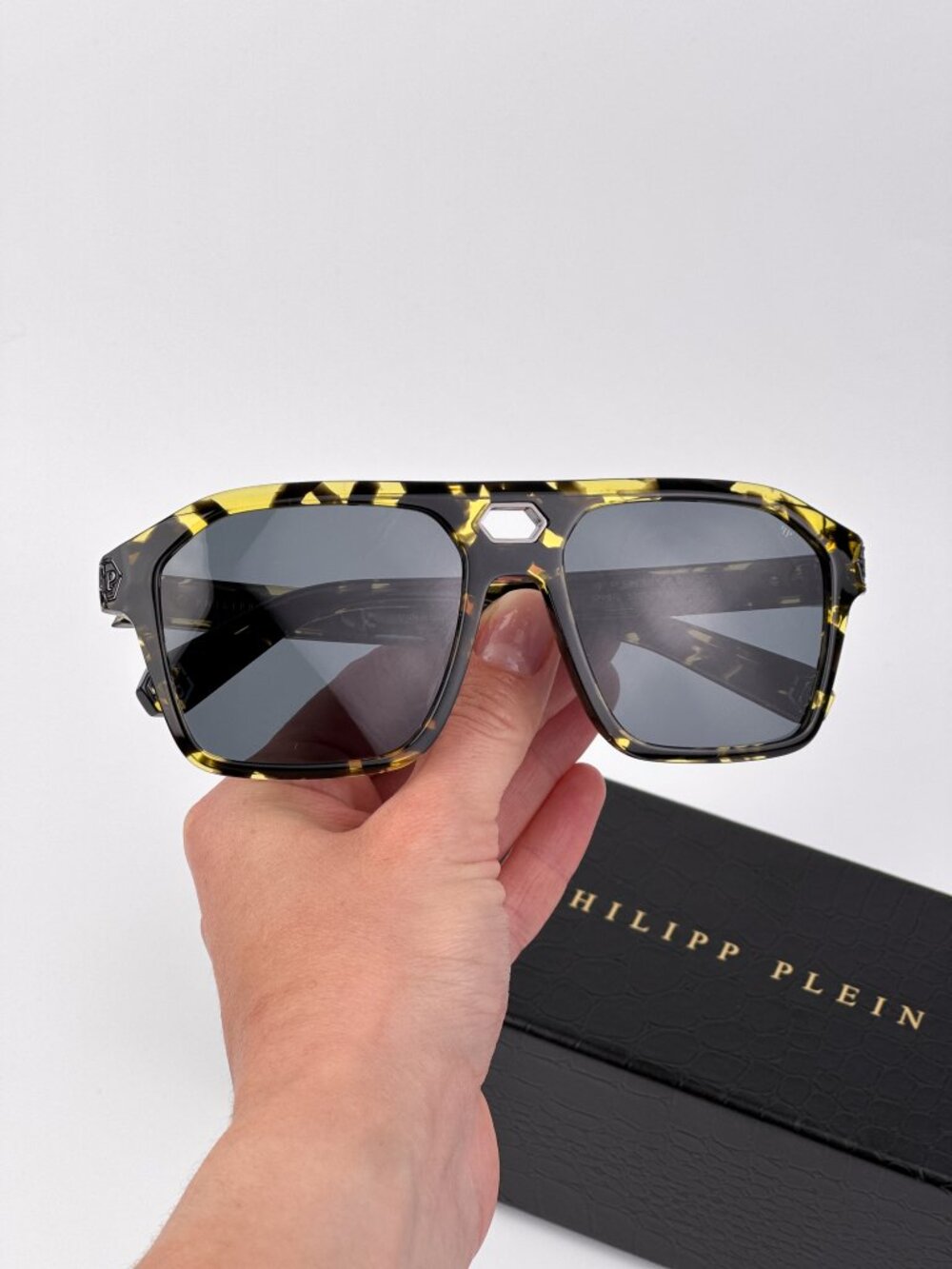 Philipp Plein Unisex Sunglasses Light Havana Grey Pilot Frames SPP072M 0709 NEW